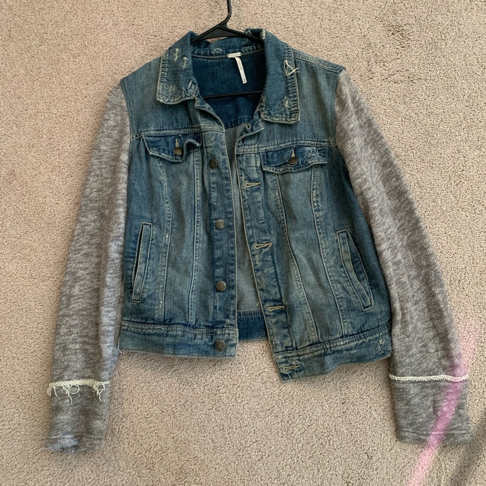 Free People Jean Jacket with sweatshirt sleeves